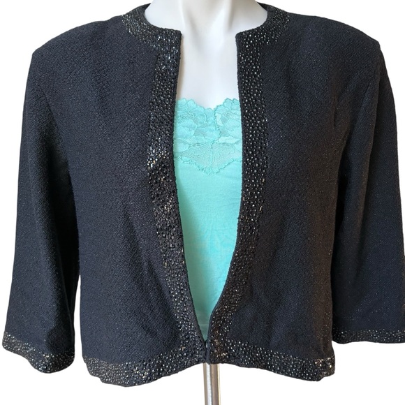 St. John Jackets & Blazers - St. John Beaded Trim Black Jacket, Sz 8